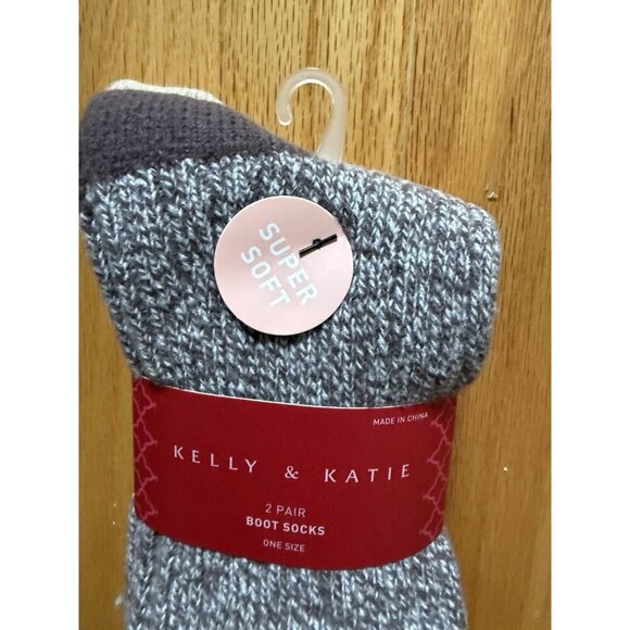 Kelly & Katie 2 Pack Boot Socks Gray/Tan Super Soft One Size NWT - Picture 4 of 4